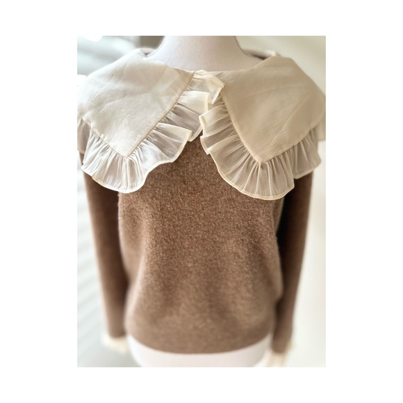 Zara Brown Sweater with Cream Ruffle Collar - Picture 2 of 7